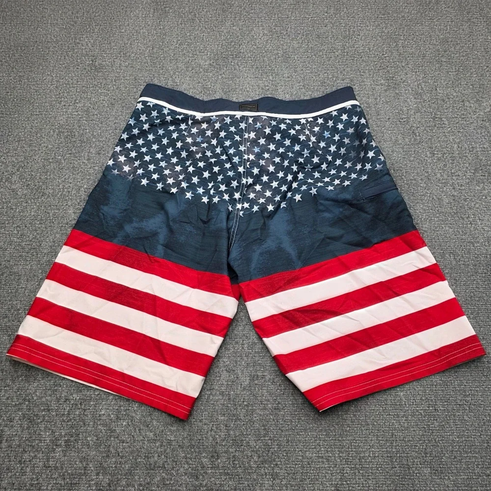 Burnside Mens Board‎ Shorts Size 34 American Flag Stars Stripes Swim Trunks Navy